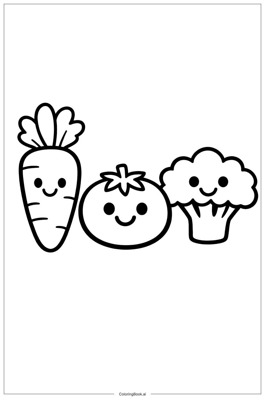  Page de coloriage Légumes aux visages souriants 