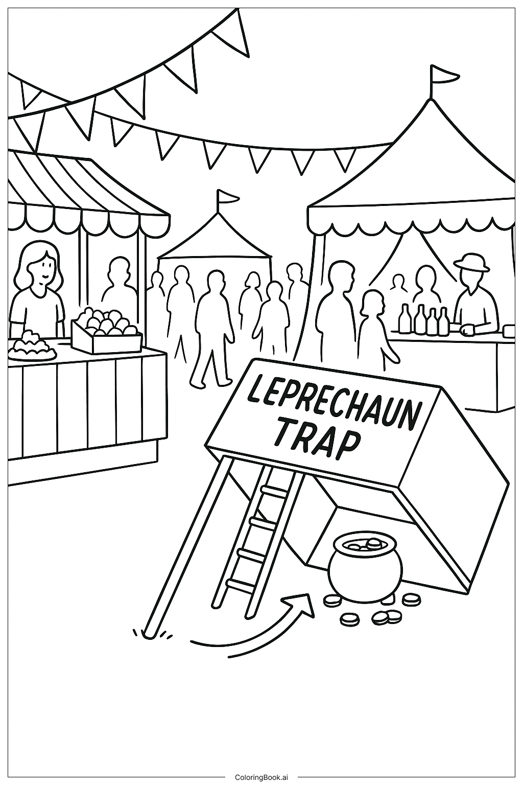  Página para colorear de Trampa para Duendecillos en la Feria del Pueblo 