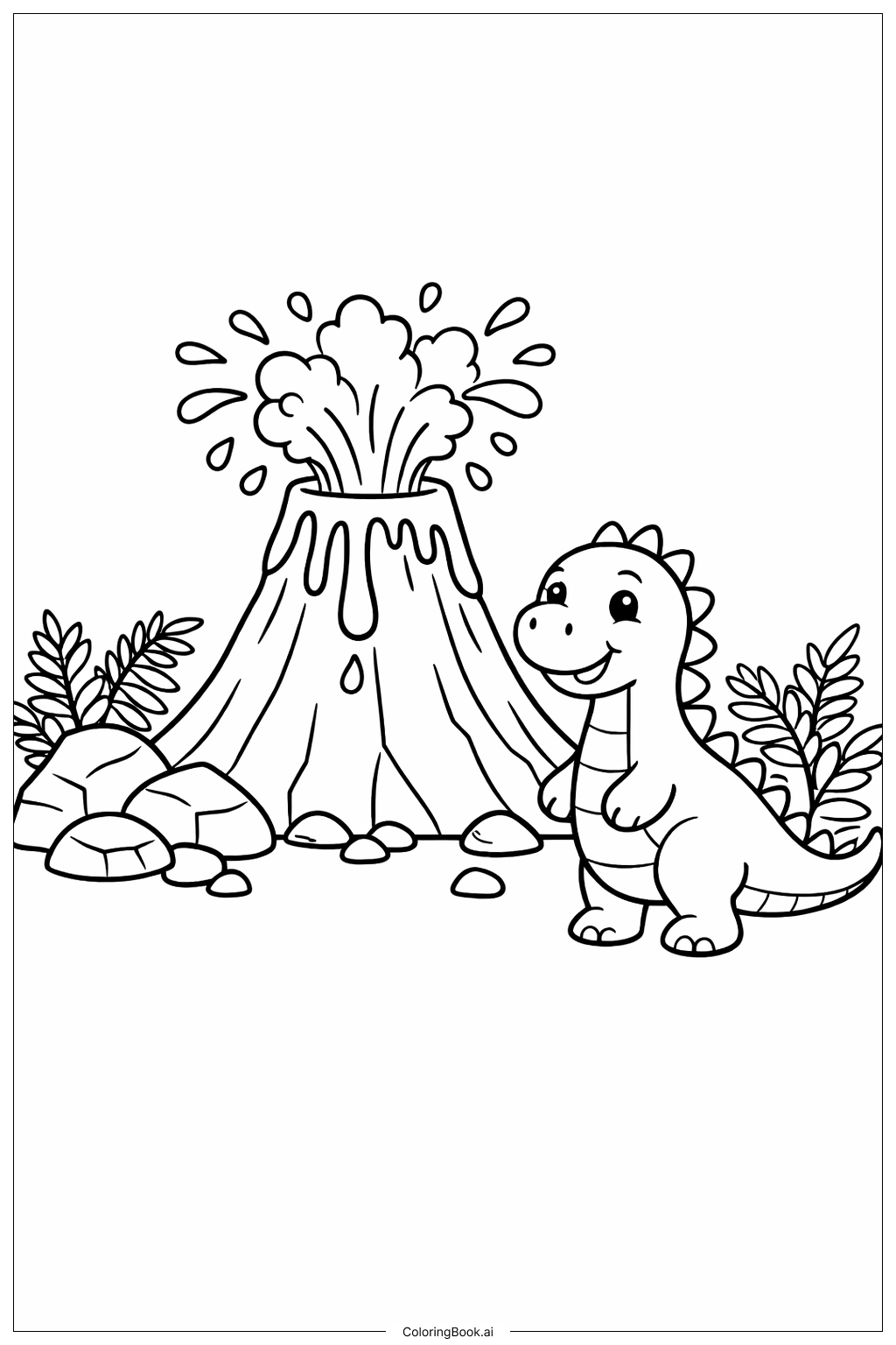  Página para colorear de Volcán y Amigo Dinosaurio 