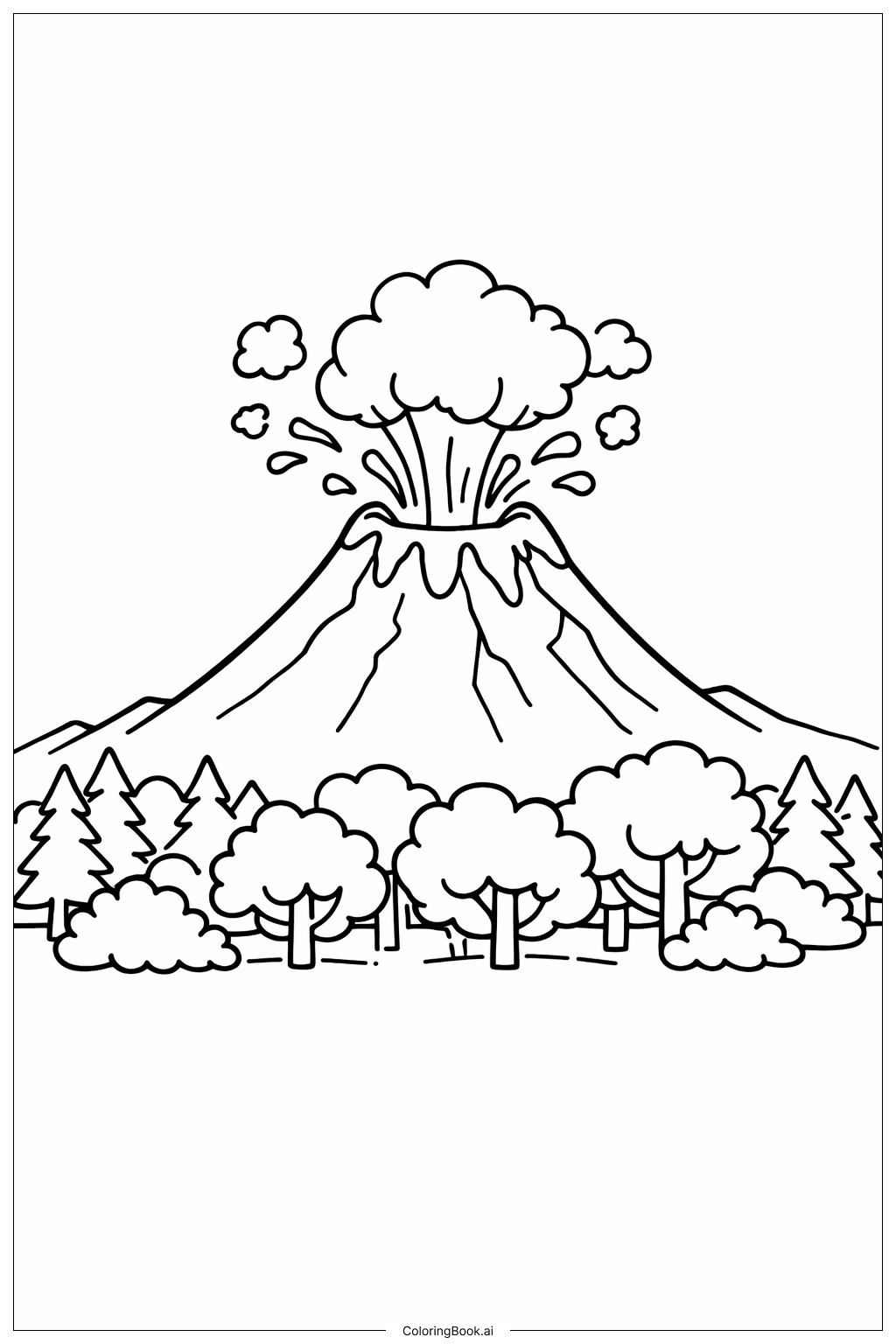  Página para colorear de Volcán y Borde del Bosque 