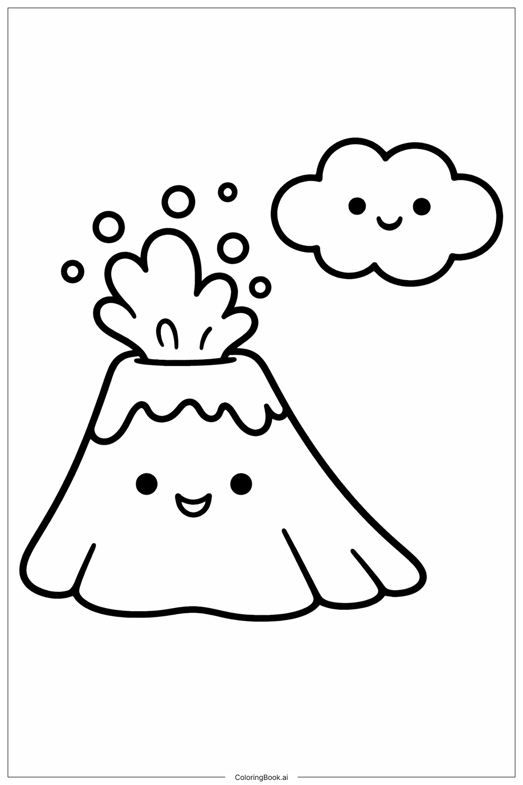  Página para colorear de Volcán y Nube Amistosa 