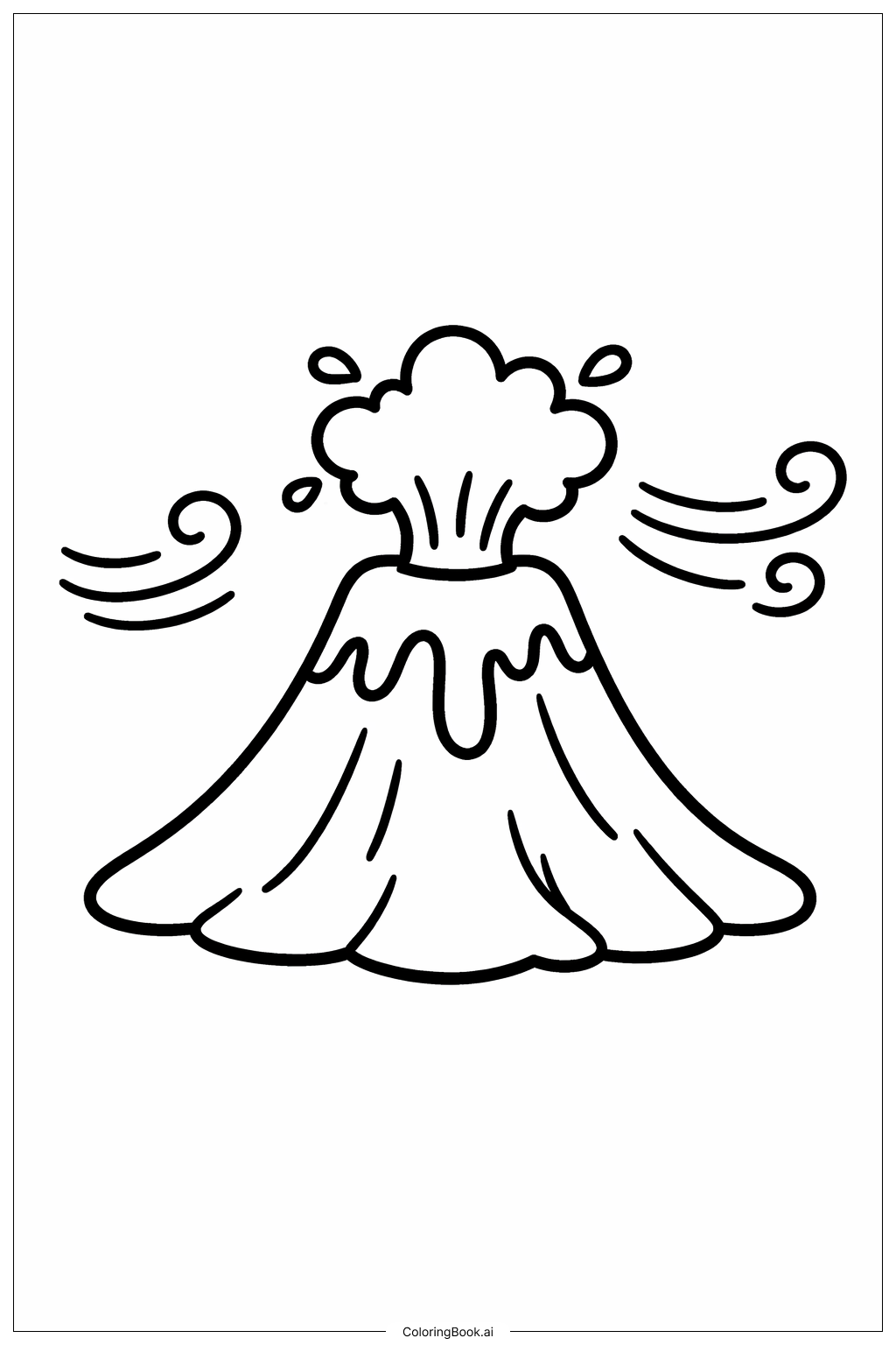  Página para colorear de Volcán con líneas de brisa suave 