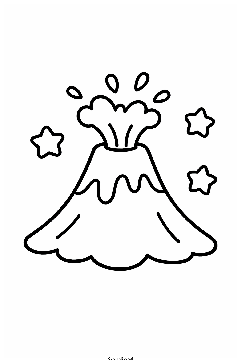  Página para colorear de Volcán con Pequeñas Estrellas 