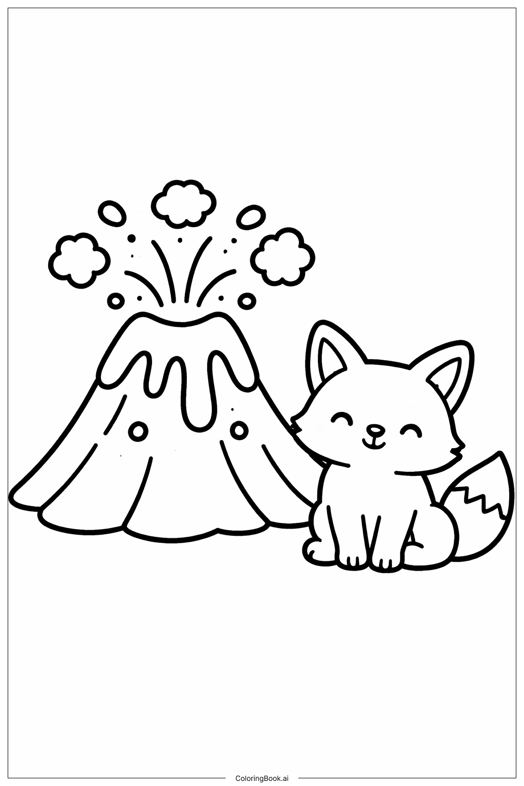  Página para colorear de Volcán con Zorro Juguetón 