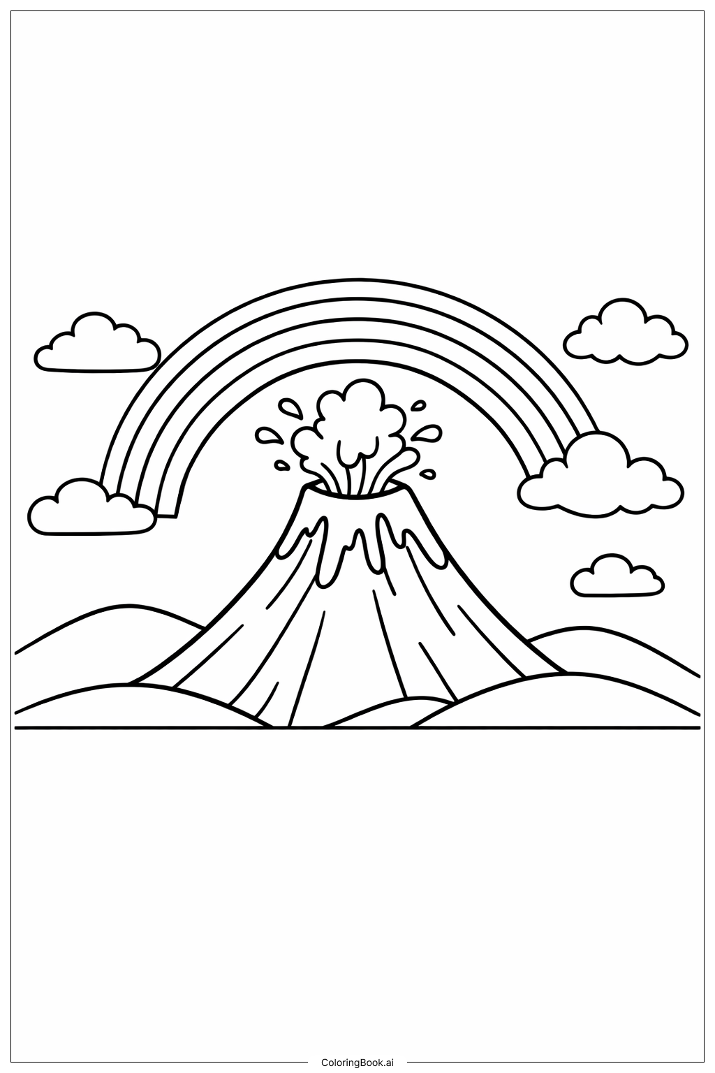  Página para colorear de Volcán con Arcoíris 