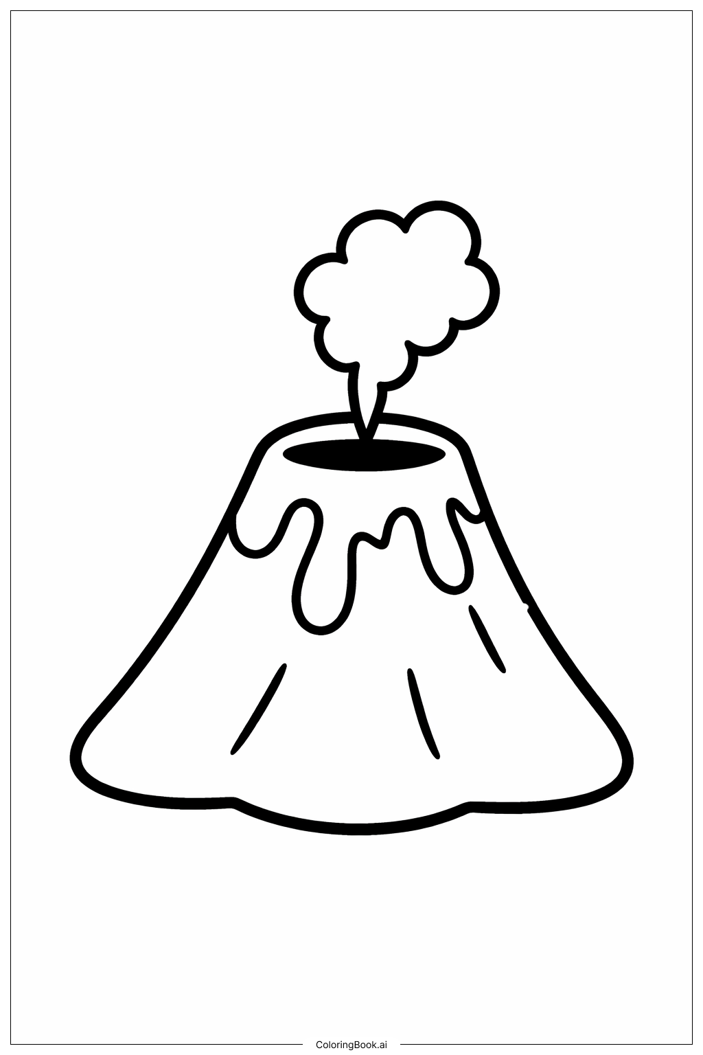  Página para colorear de Volcán con columna de humo ascendente 