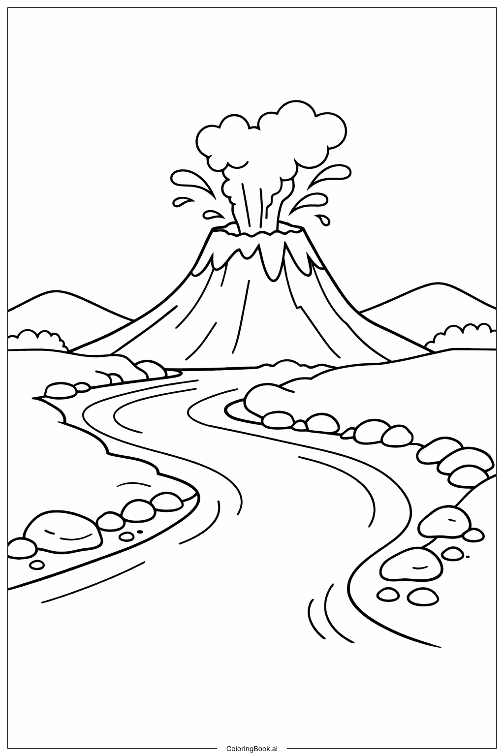  Página para colorear de Volcán con río 