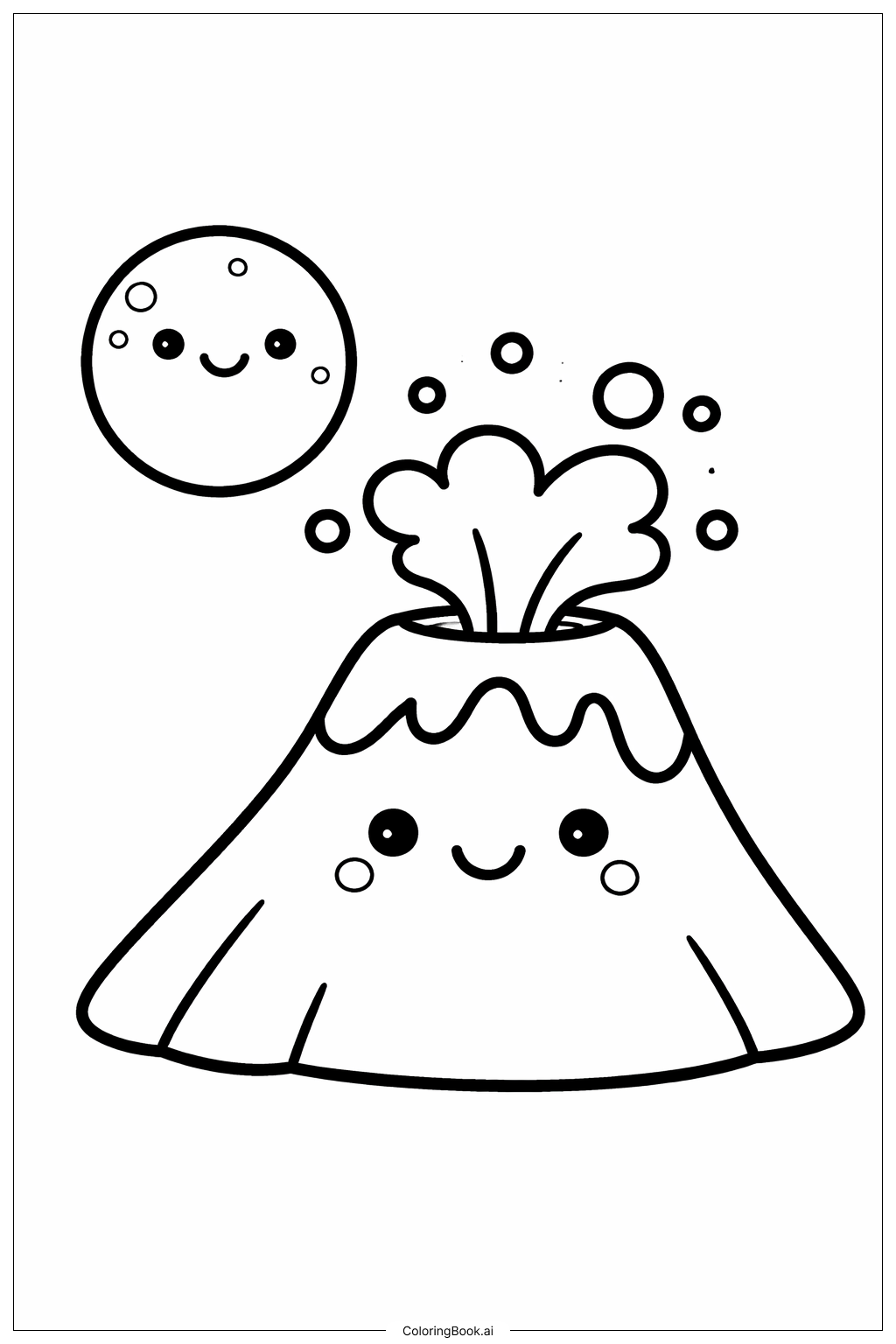  Página para colorear de Volcán con Luna Sonriente 