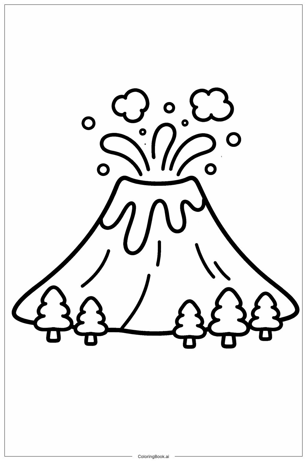  Página para colorear de Volcán con Árboles Pequeños 
