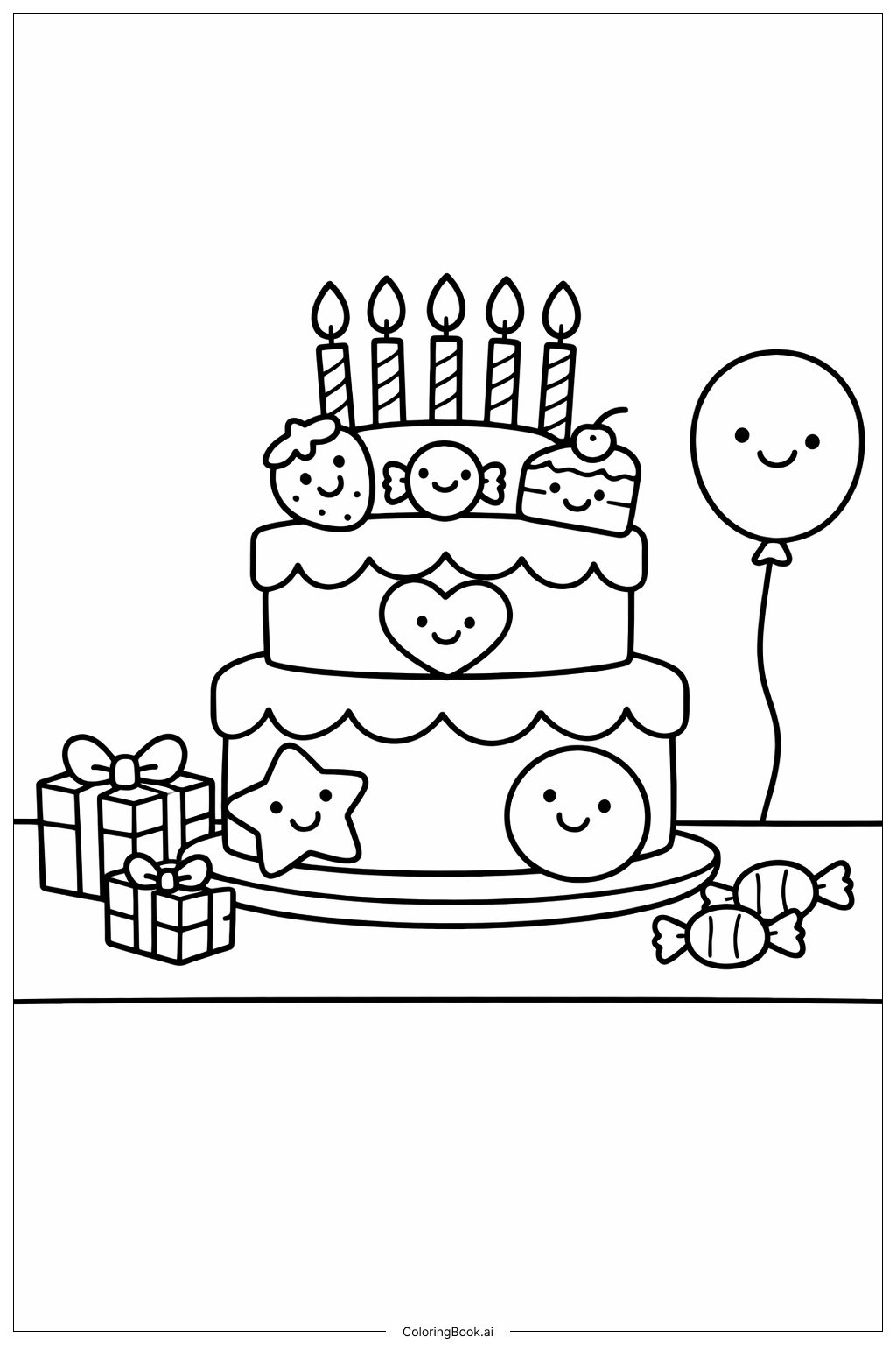  おかしな水曜日のケーキとキャンドルの塗り絵ページ 