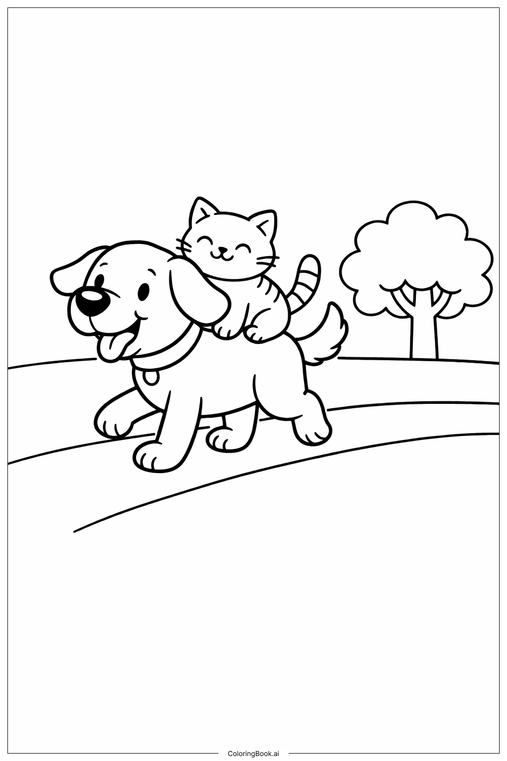  ワッキー・ウェンズデー 猫が犬に乗るの塗り絵ページ 