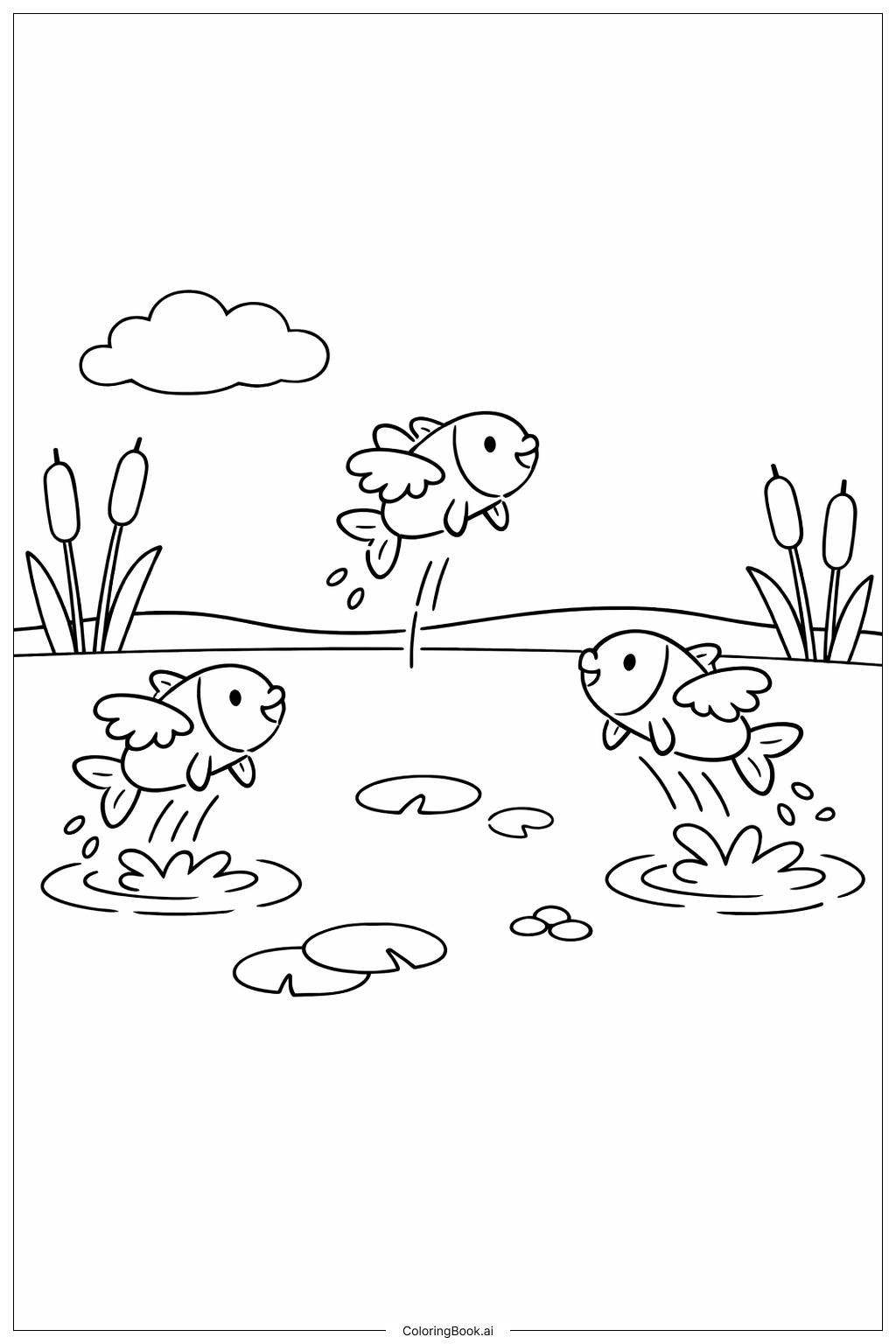  미친 수요일 날아다니는 물고기 연못 색칠공부 페이지 