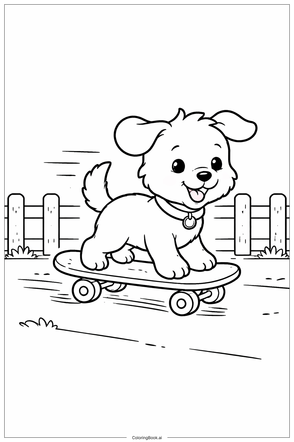 Verrückter Mittwoch Welpe auf Skateboard Ausmalseite