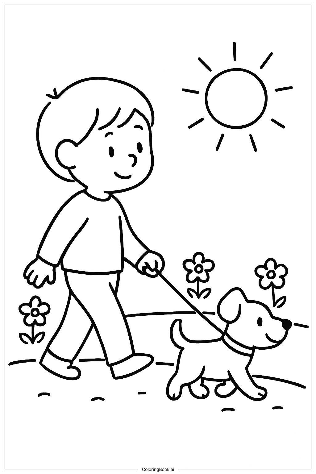 犬の散歩とメンタルヘルスの塗り絵ページ