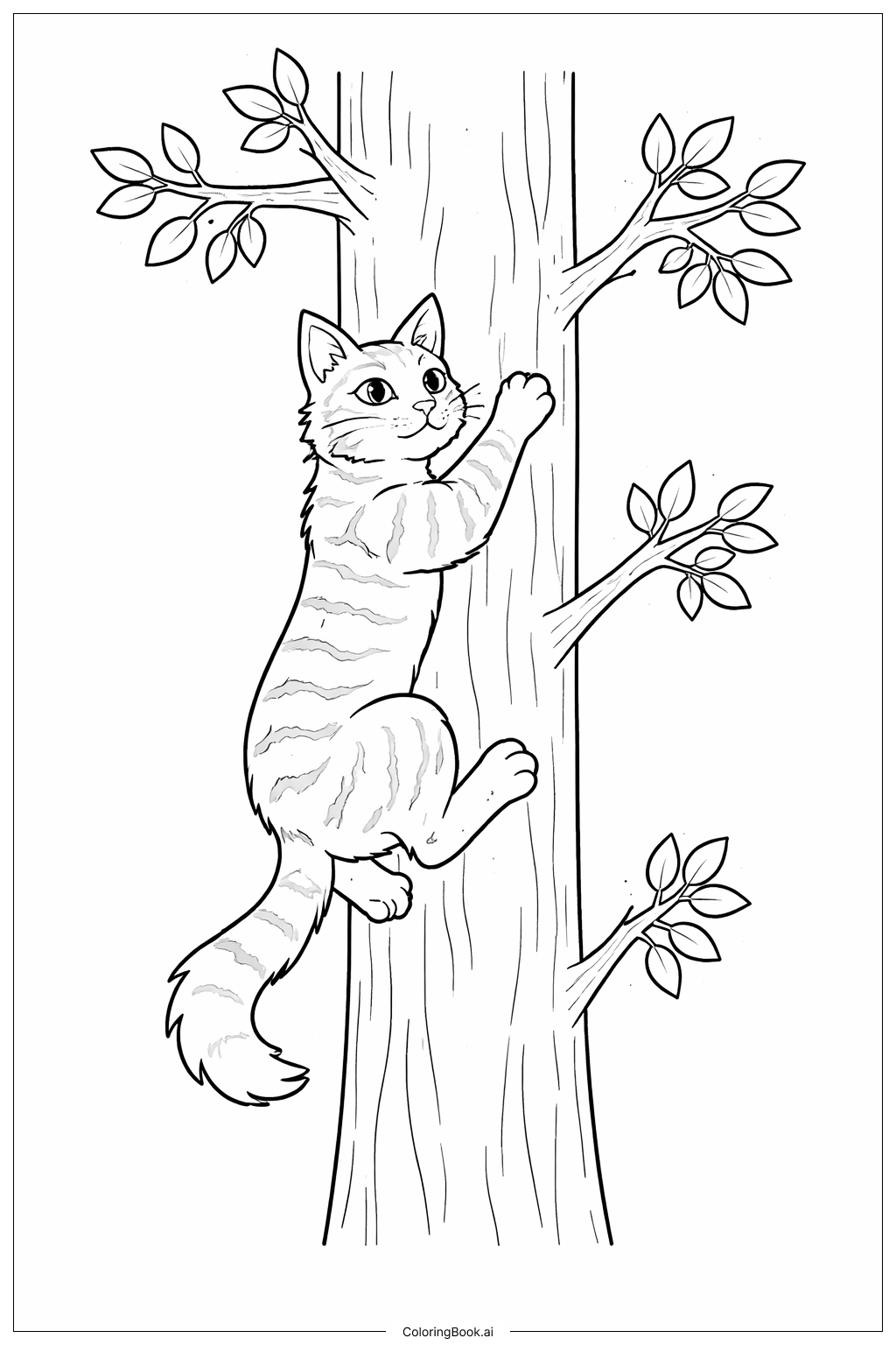  戰士貓爬樹著色頁 