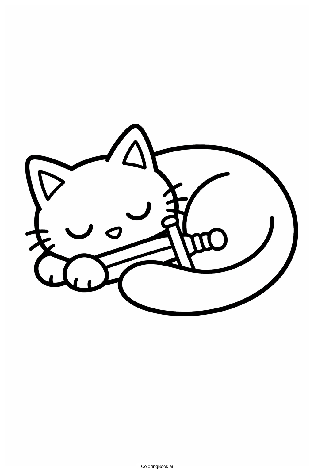  勇士貓蜷縮著著色頁 