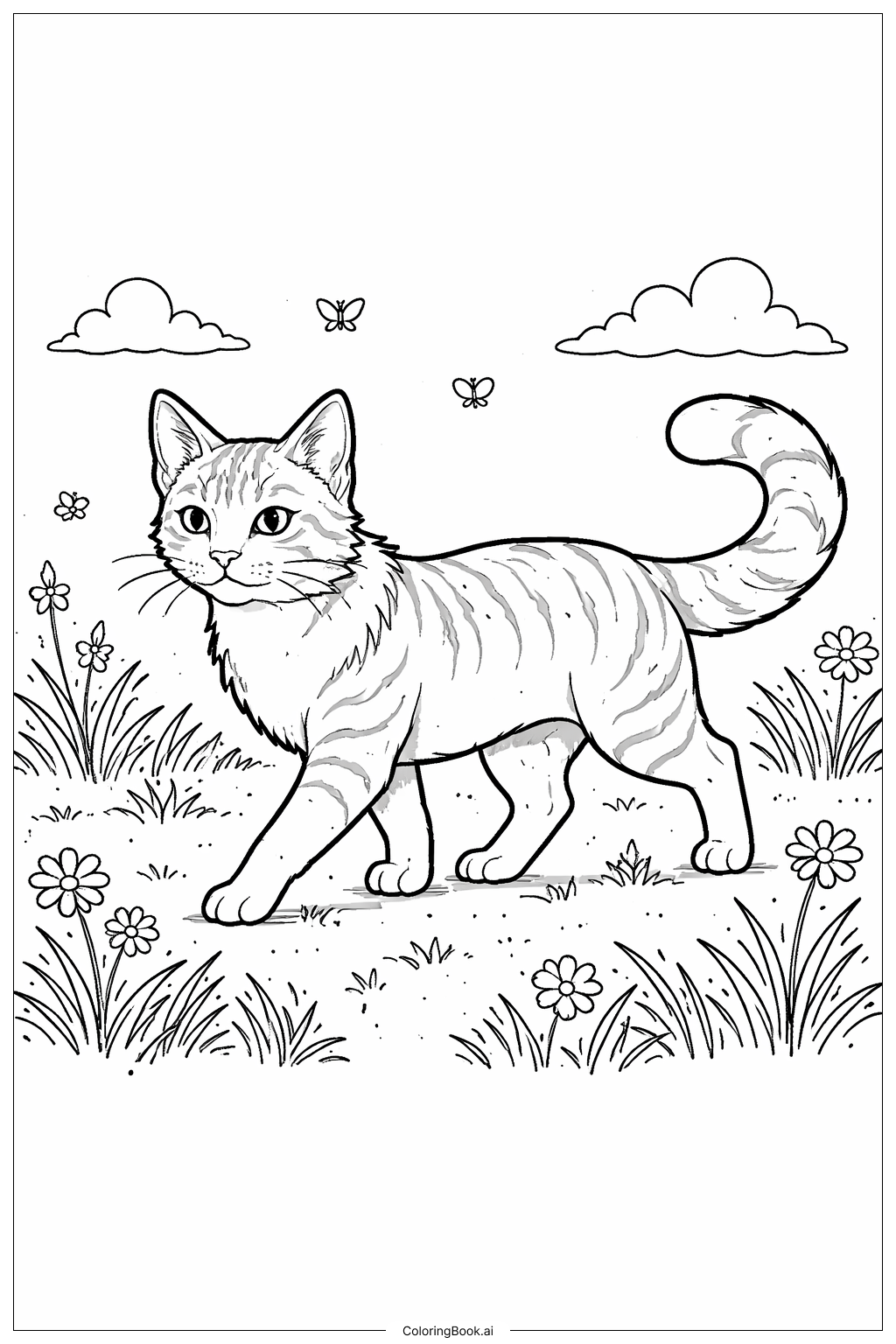  勇士貓在草原著色頁 