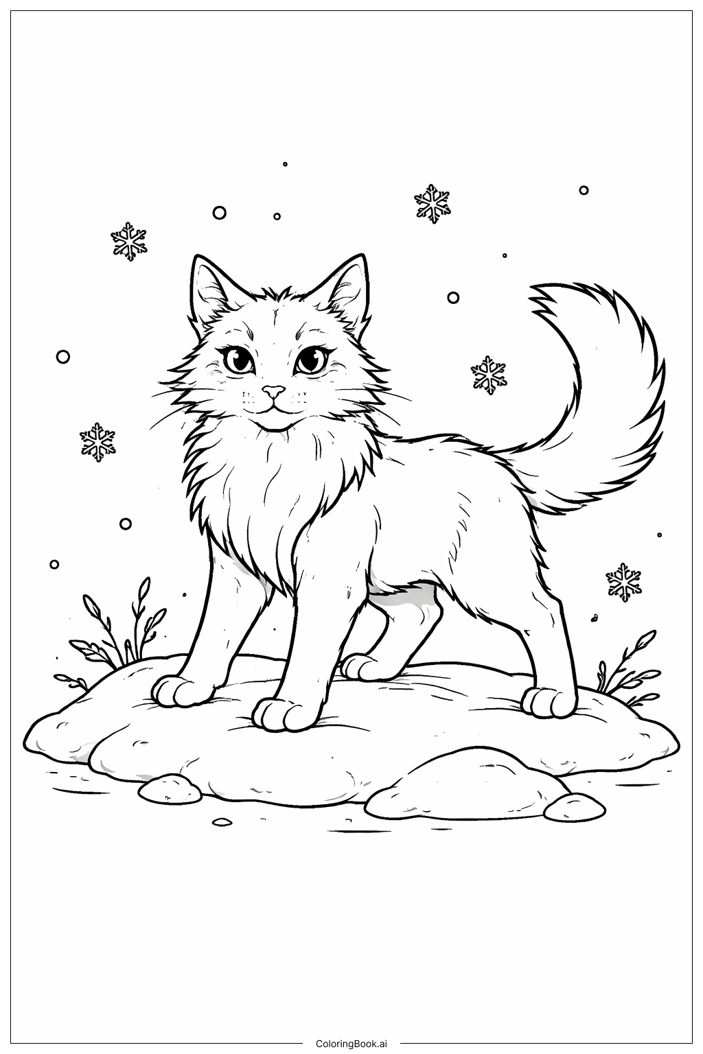  雪地裡的勇士貓著色頁 