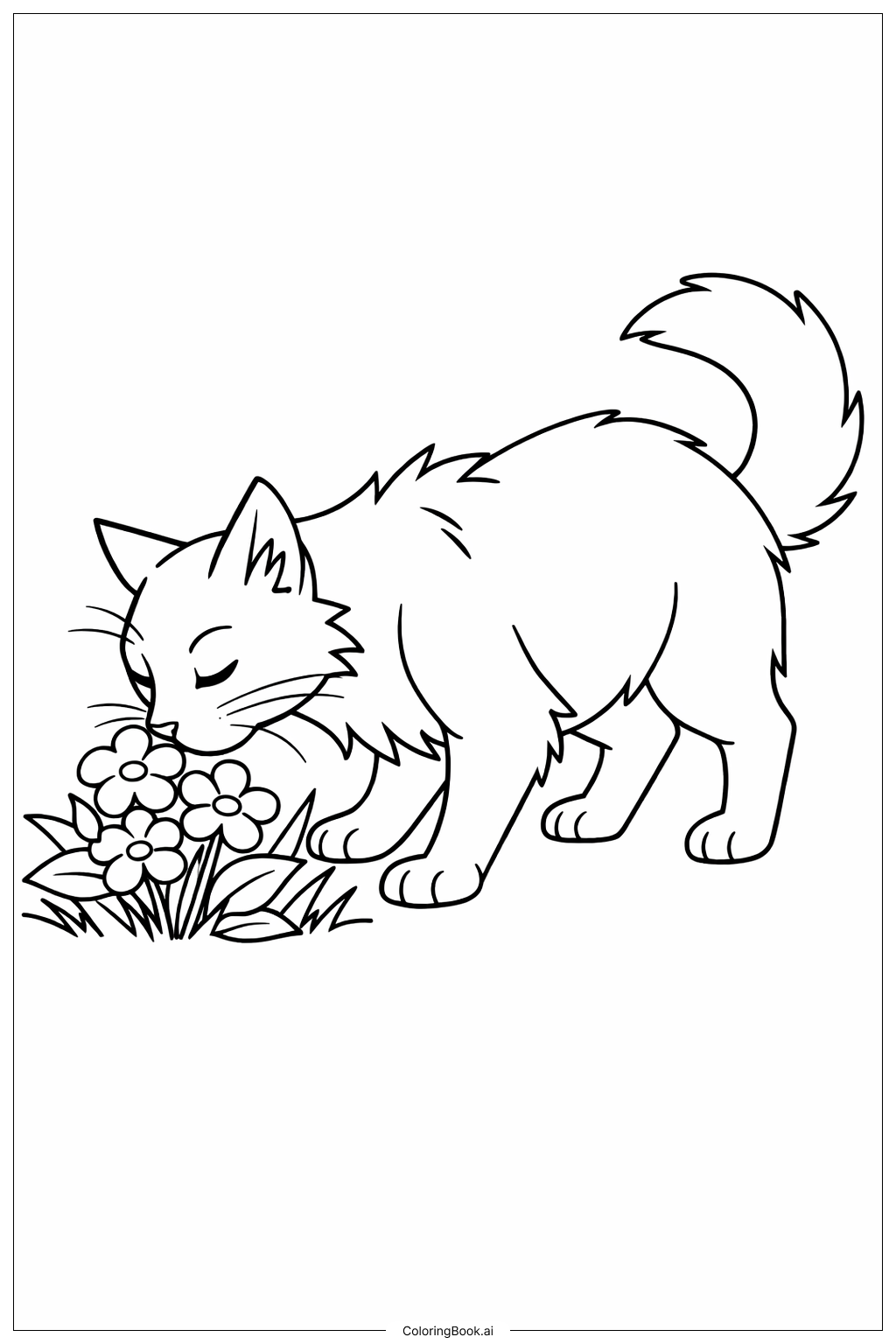  戰士貓與花朵著色頁 