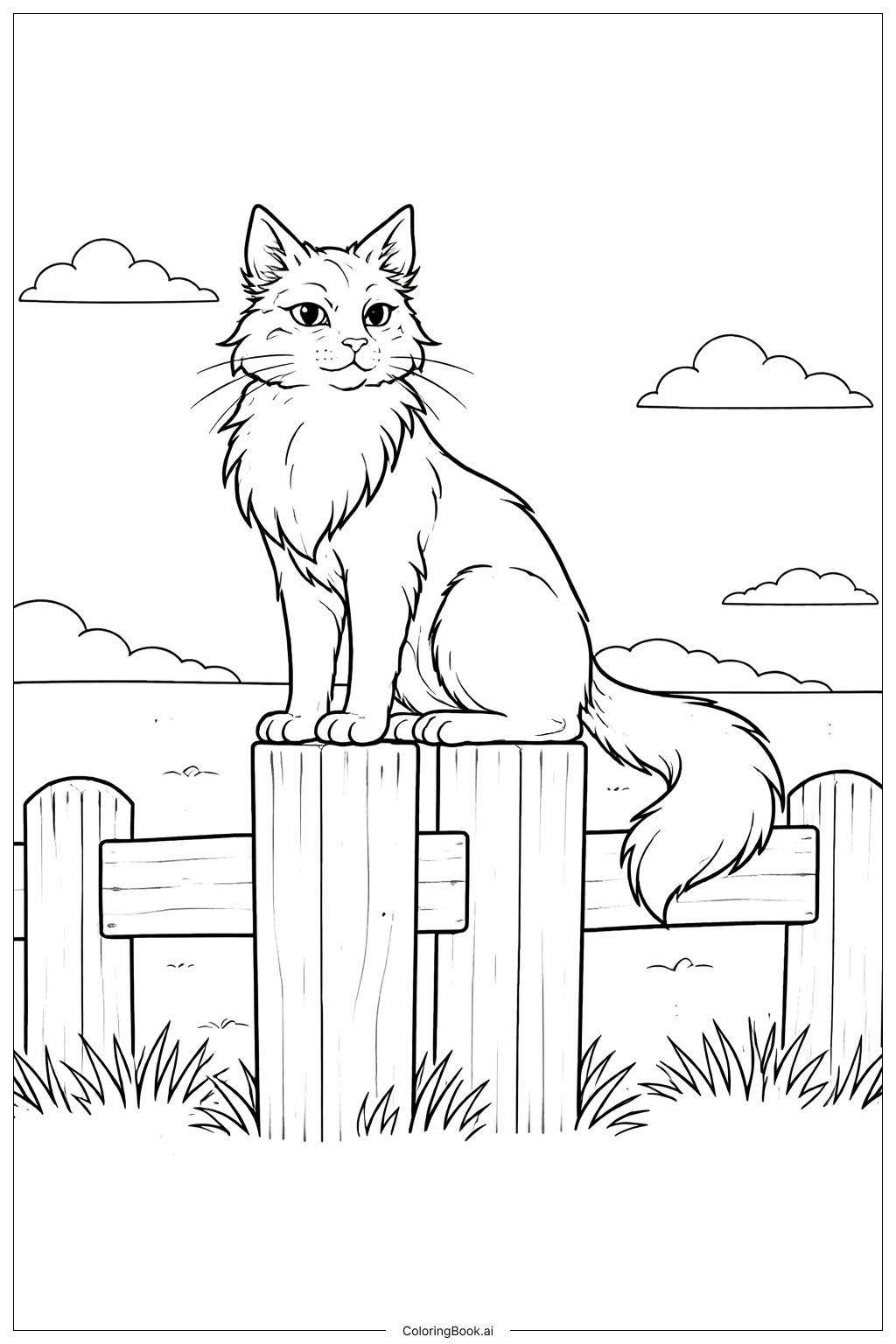  戰士貓在圍籬上著色頁 