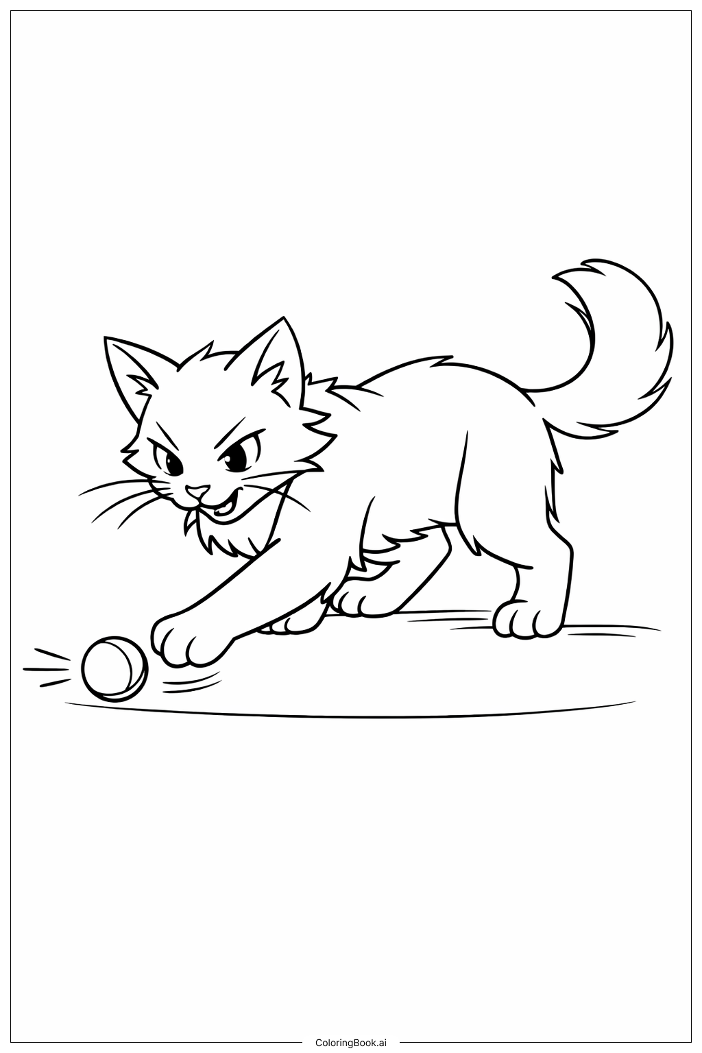  勇士貓玩球著色頁 