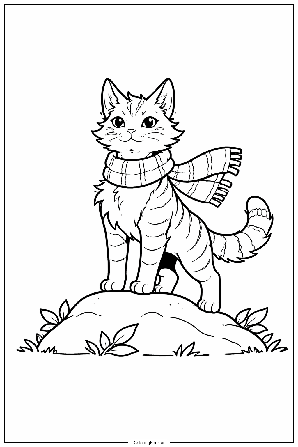  穿圍巾的戰士貓著色頁 