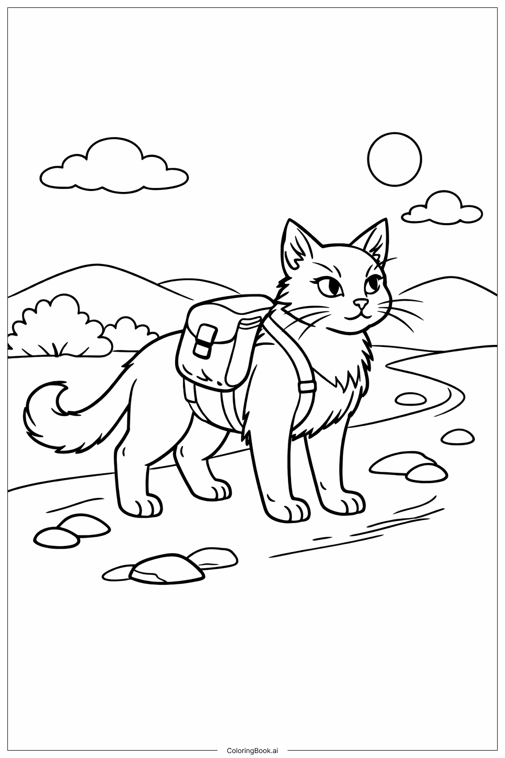  背著背包的戰士貓著色頁 