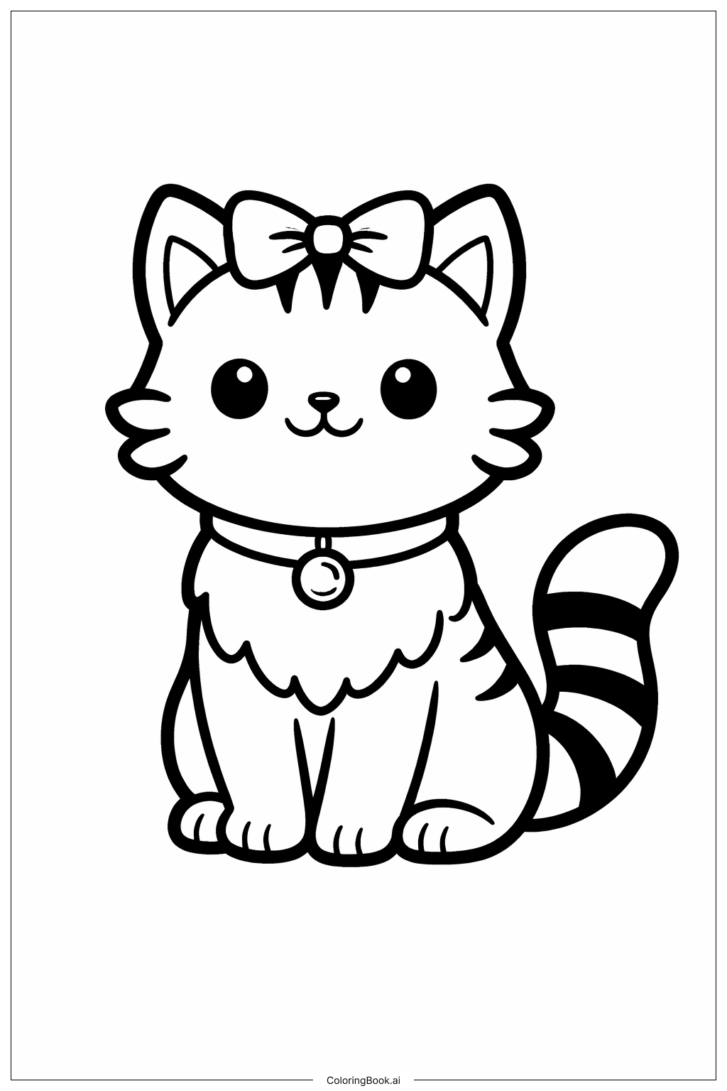  武士貓與蝴蝶結著色頁 