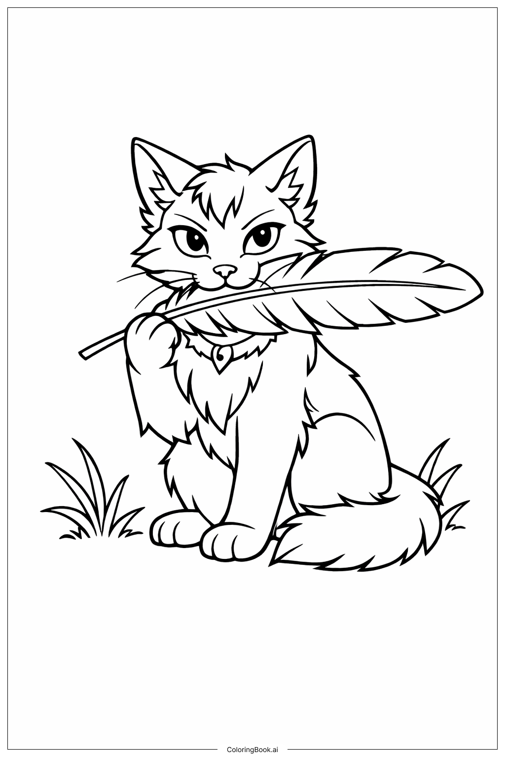  帶羽毛的勇士貓著色頁 