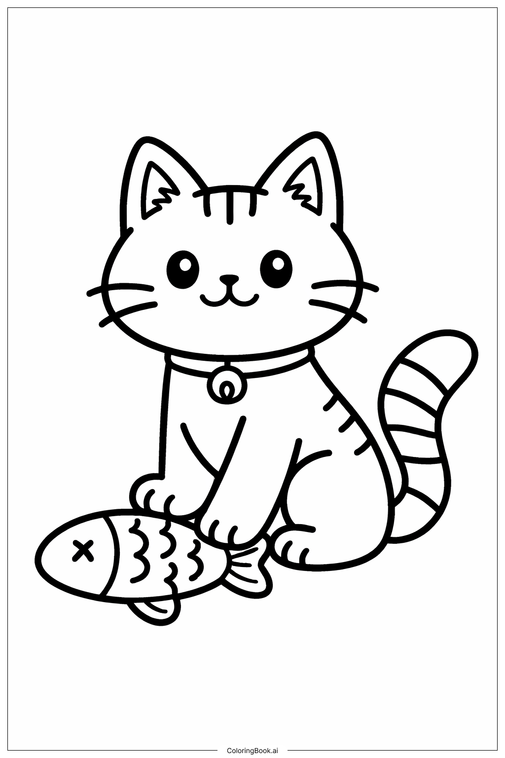  戰士貓與魚玩具著色頁 