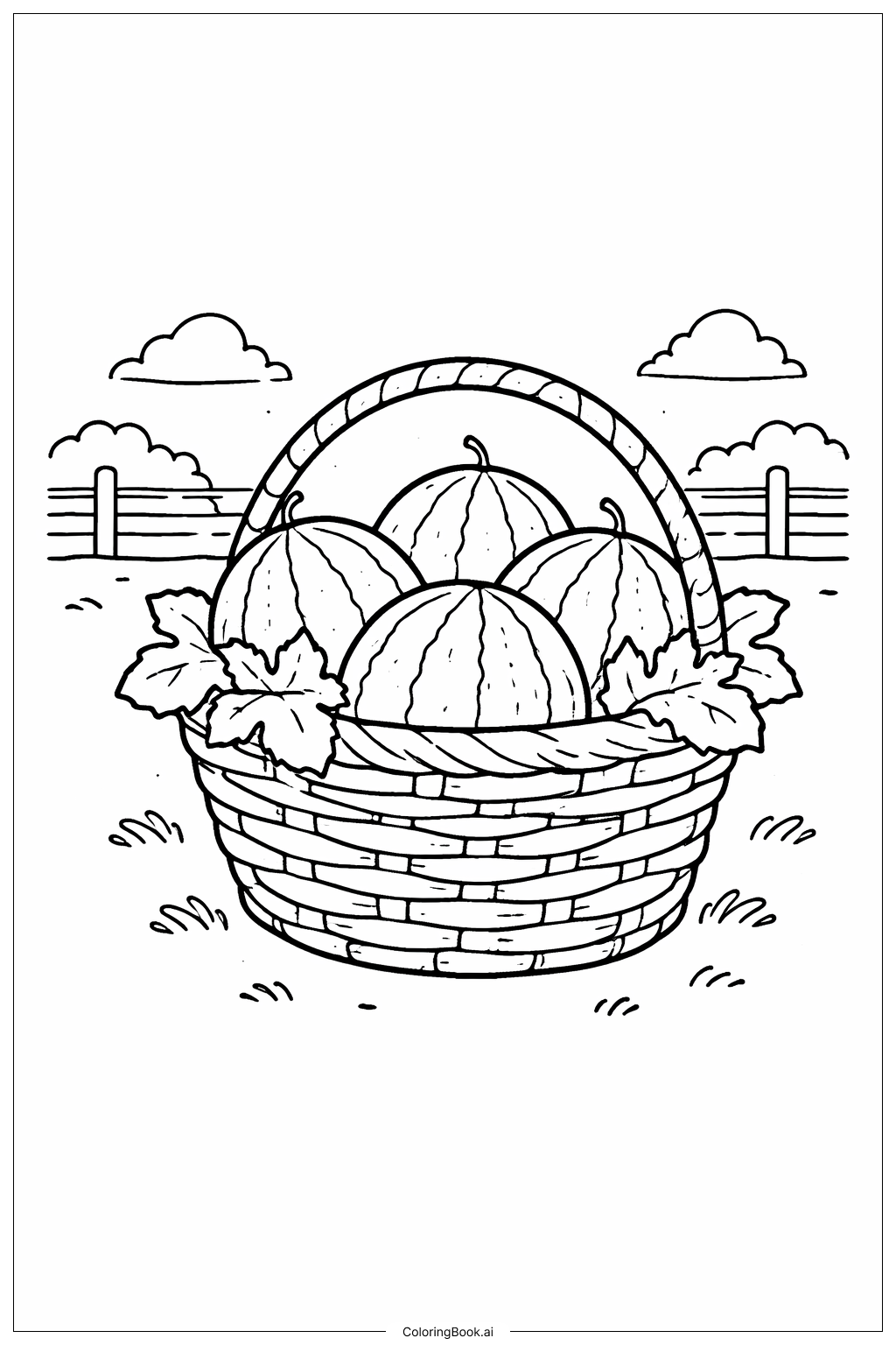  西瓜篮丰收填色页 