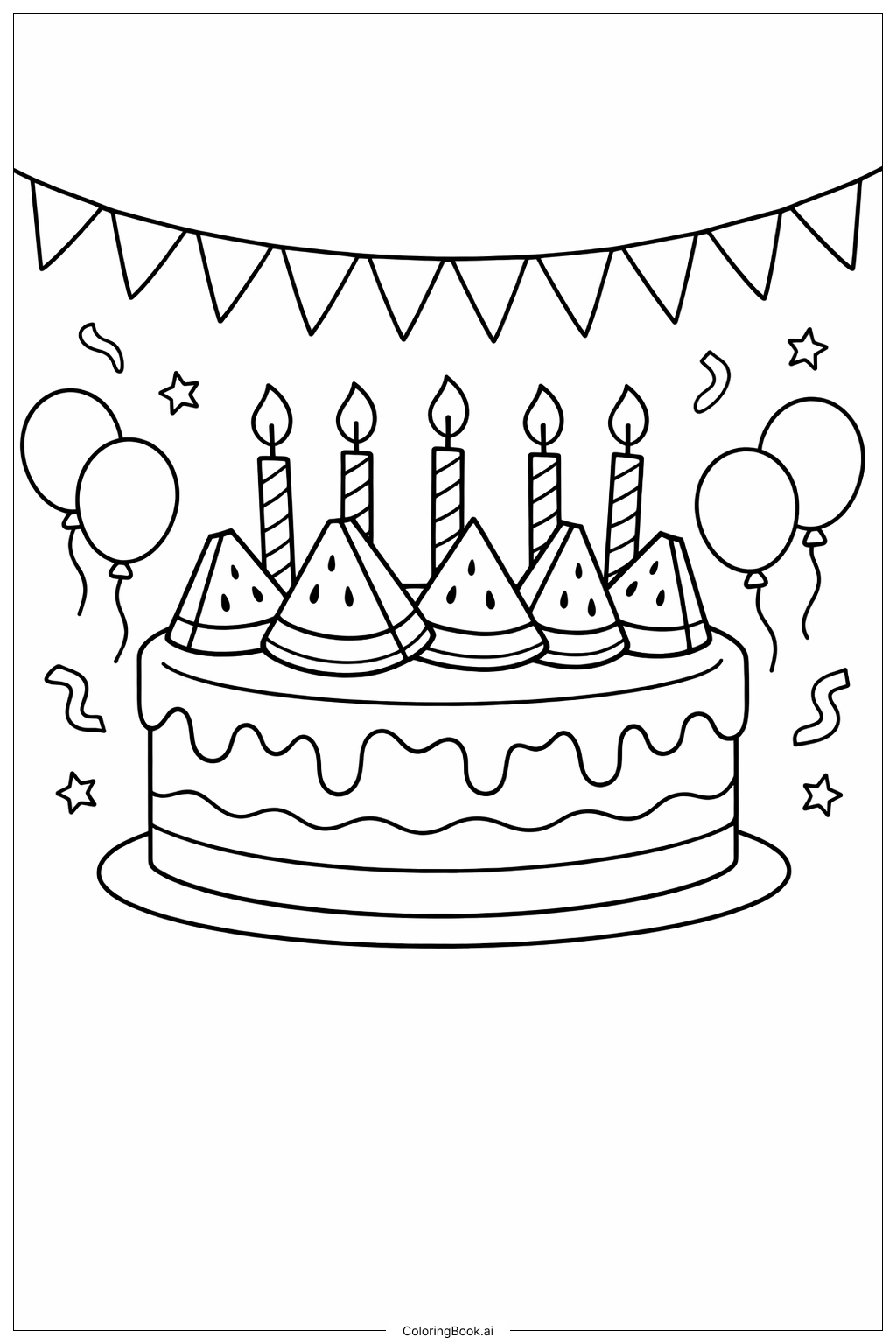  西瓜生日蛋糕填色页 