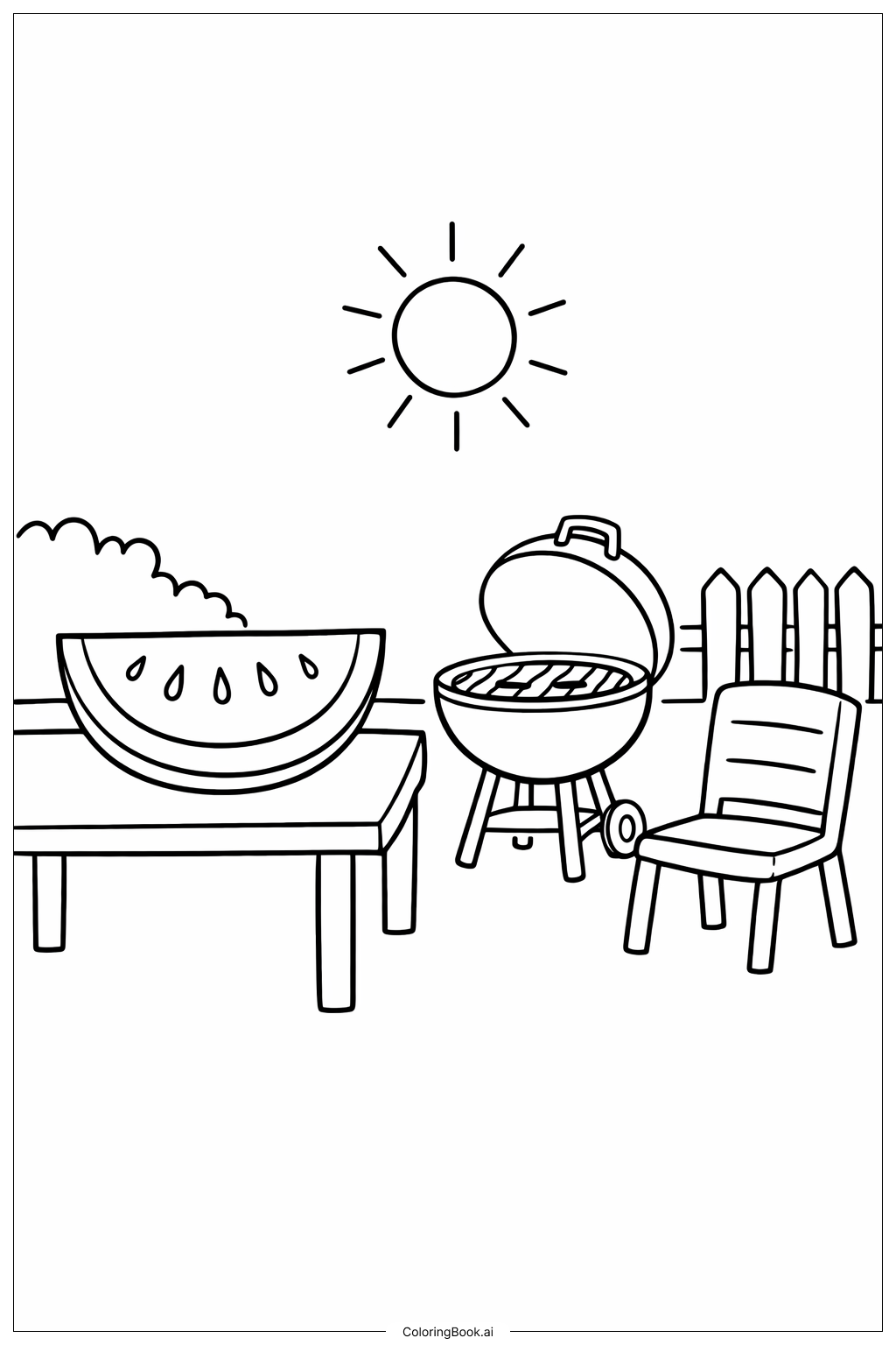  烤架上的西瓜填色页 