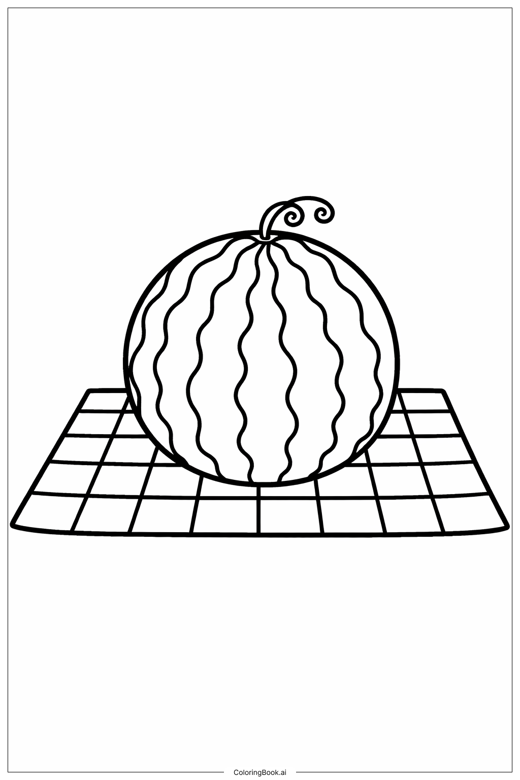  野餐垫上的西瓜填色页 