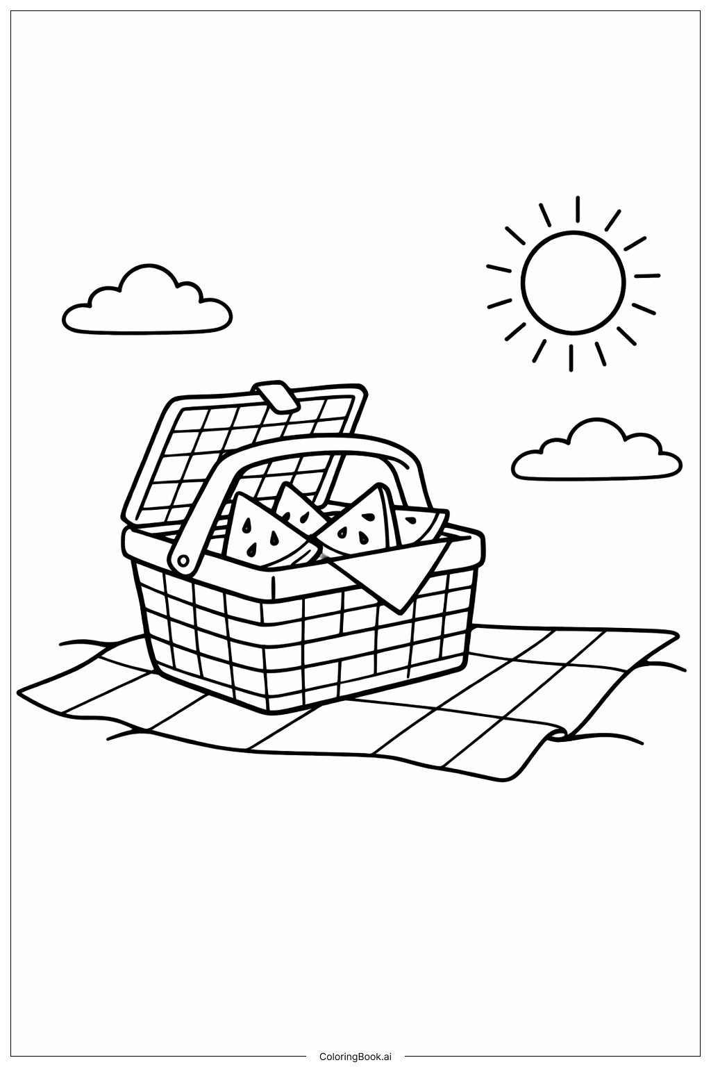  西瓜野餐篮填色页 
