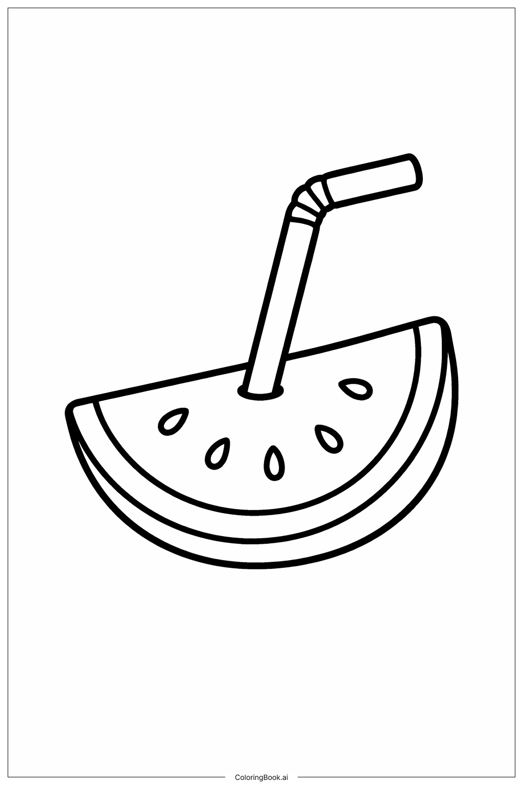  带吸管的西瓜片填色页 