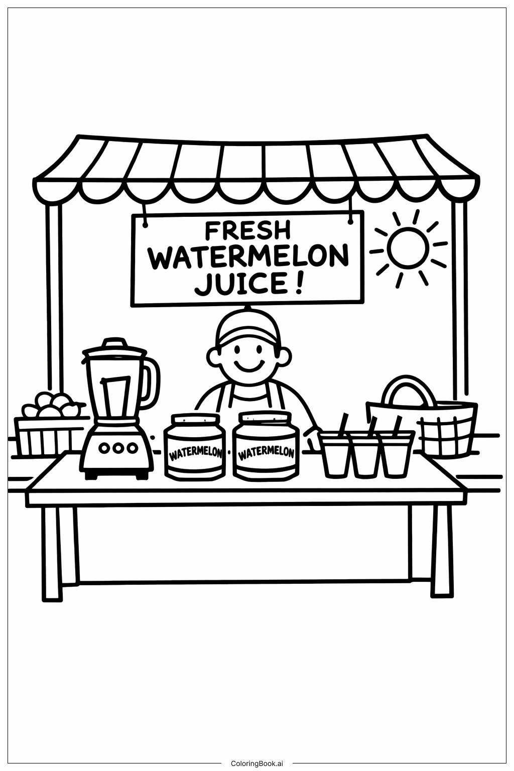  西瓜奶昔摊位填色页 