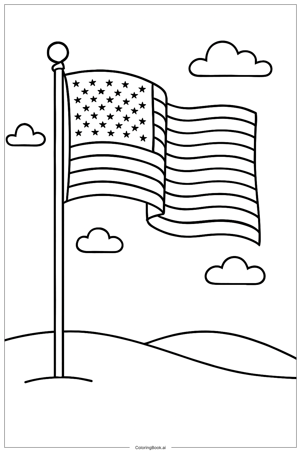 Trang tô màu Lá Cờ Mỹ Phất Phới Trên Cột