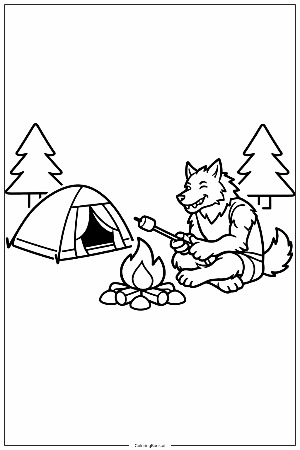  Werewolf Camping Scene Coloring Page 