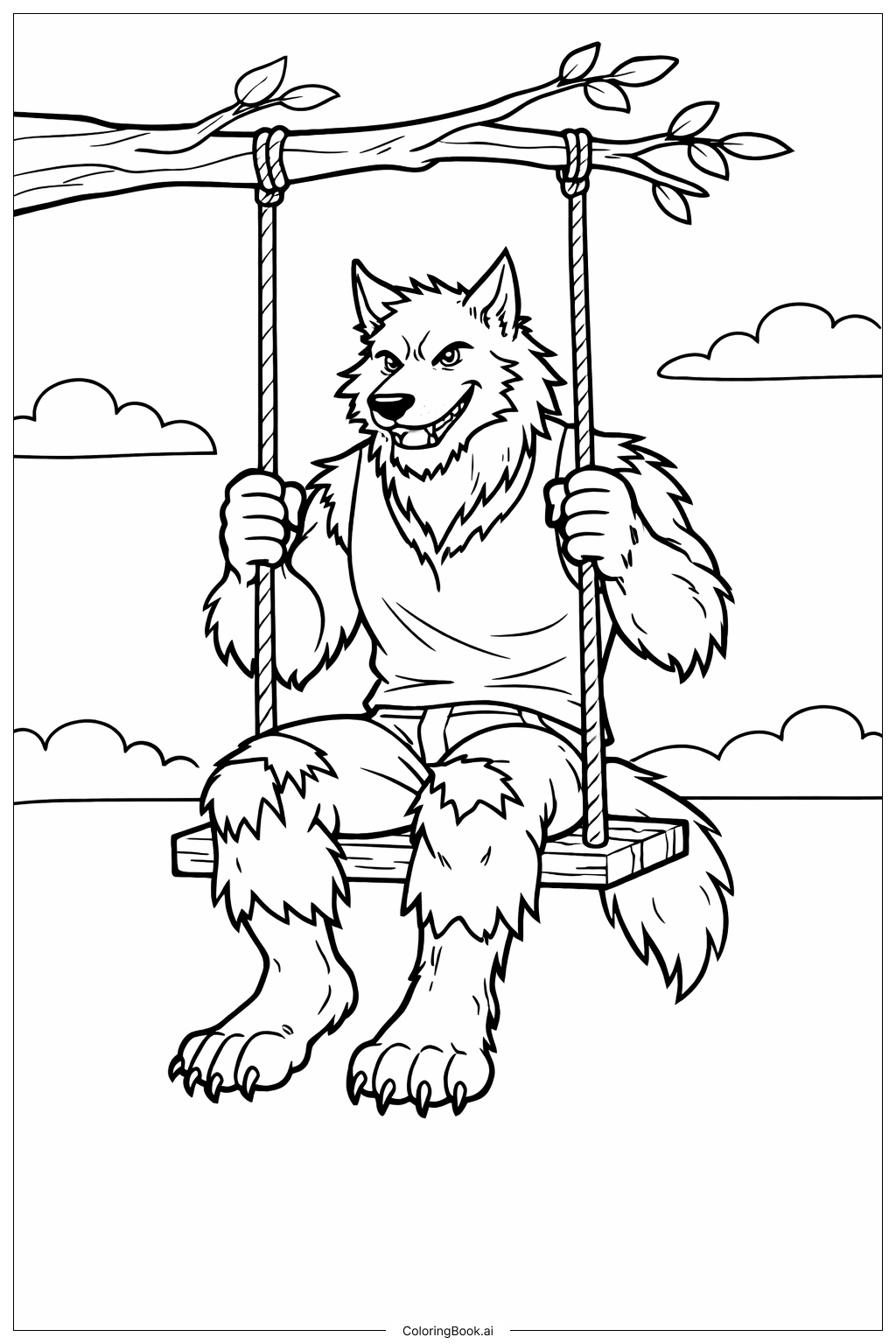 Page de coloriage Loup-garou sur une balançoire