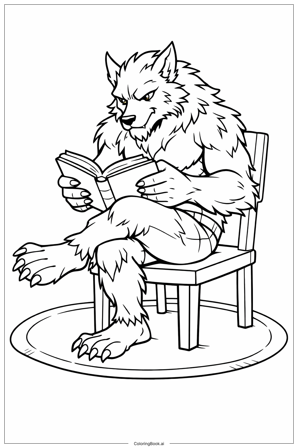  狼人阅读书填色页 