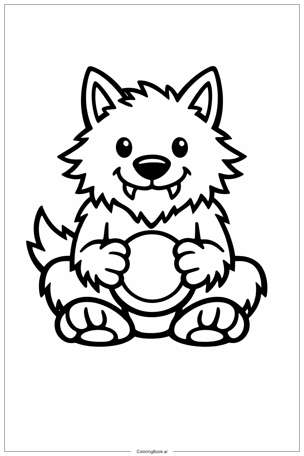  坐着抱球的狼人填色页 