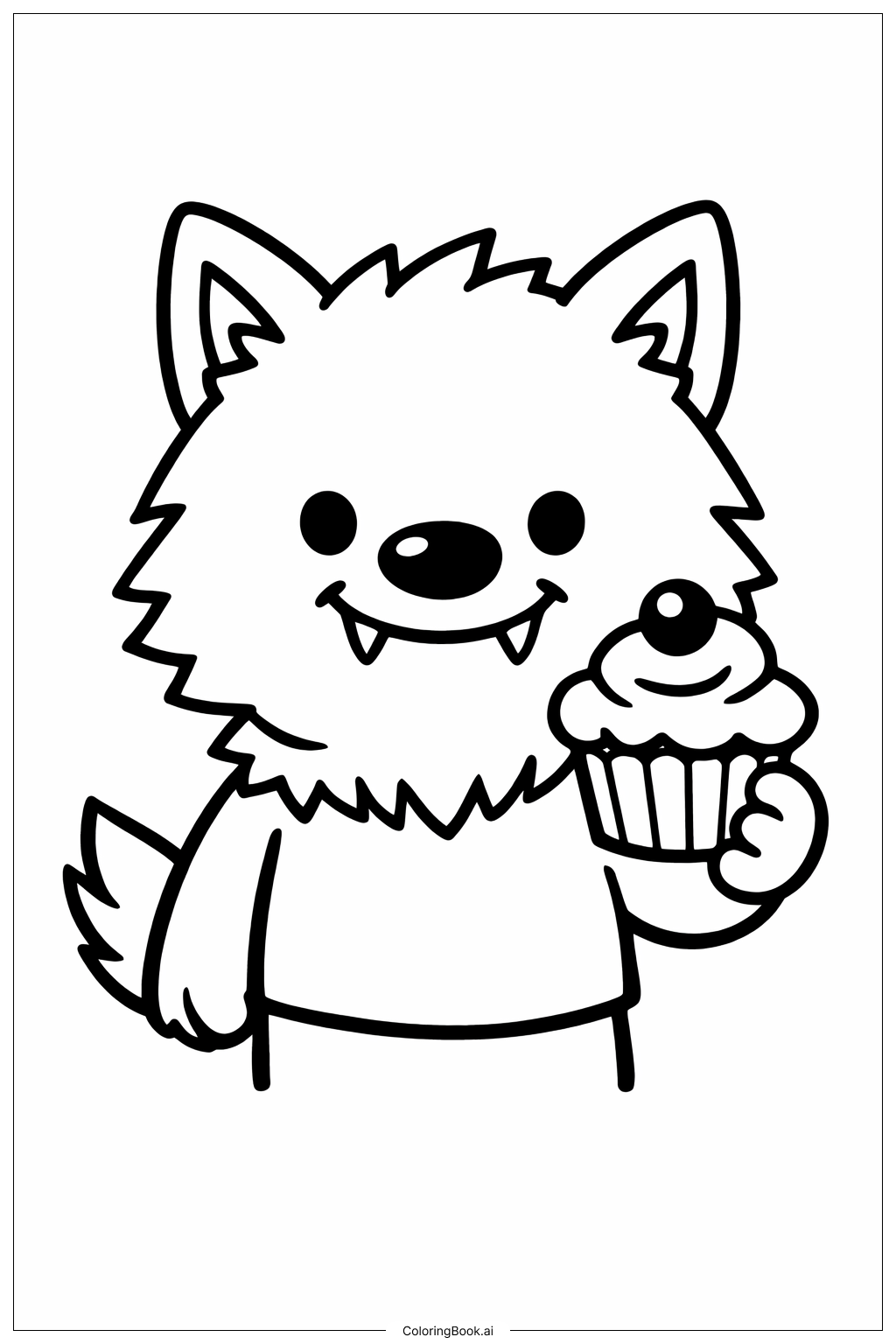 Page de coloriage Loup-garou avec cupcake