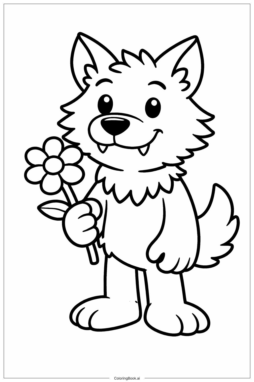Page de coloriage Loup-garou avec fleur