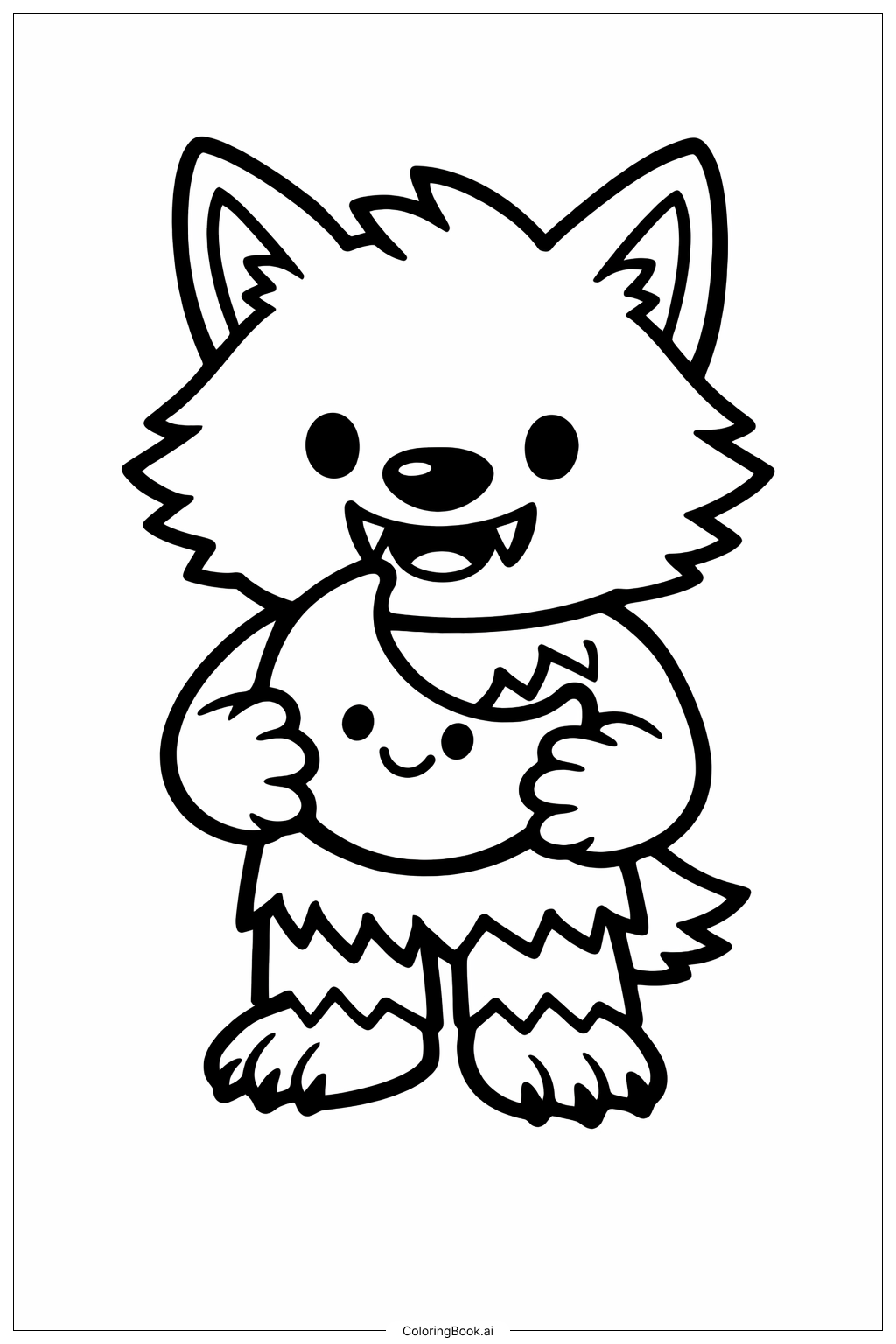  带月亮玩具的狼人填色页 