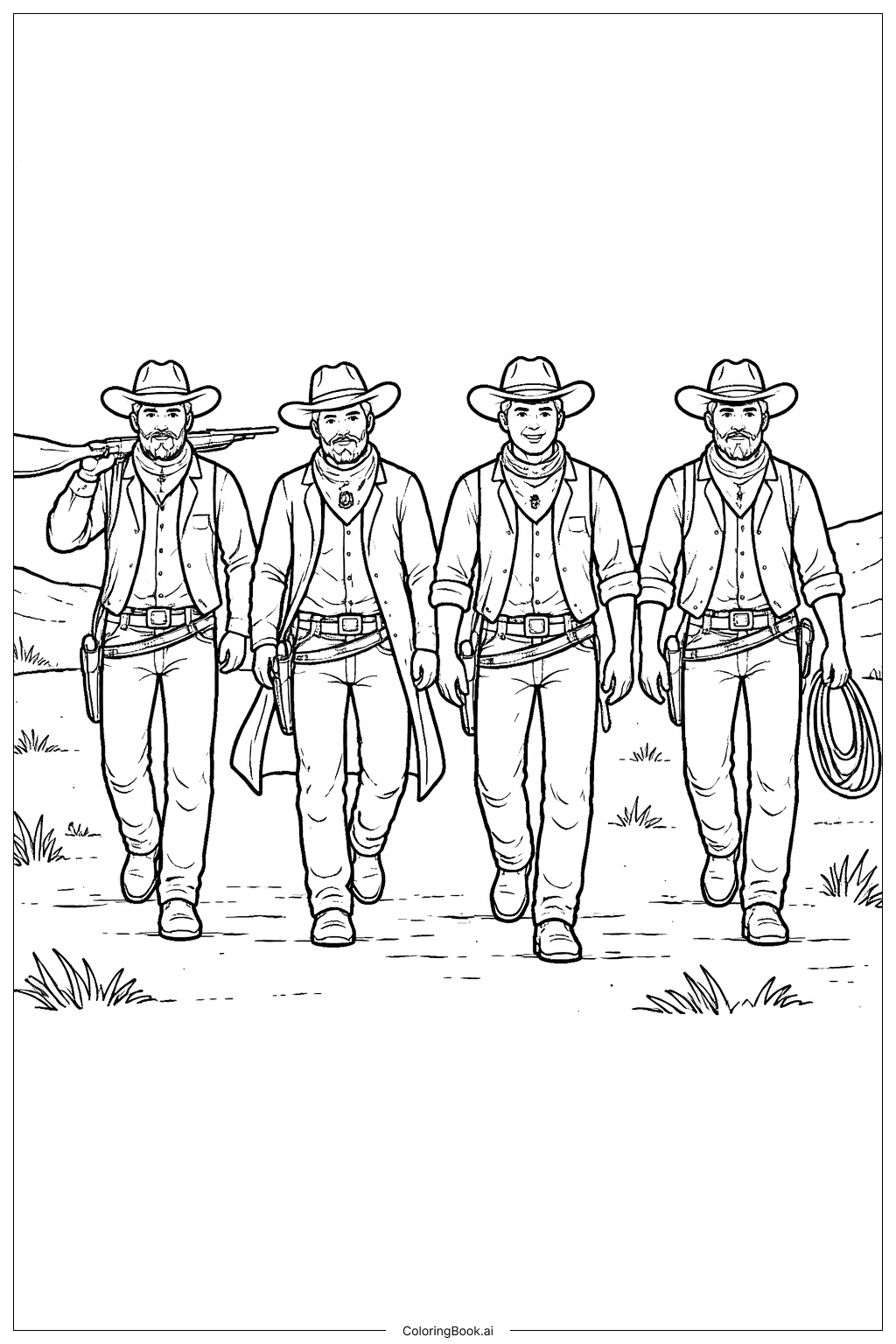  Página para colorear de Banda del Oeste de Vaqueros 