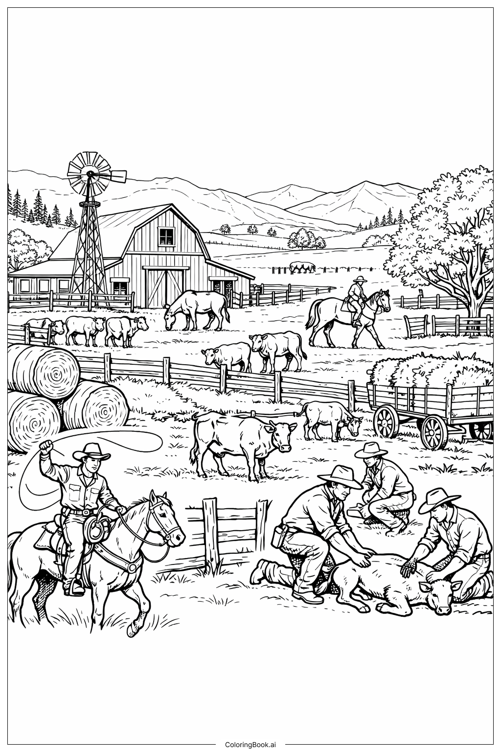 Western Emsiger Ranch-Landschaft Ausmalseite