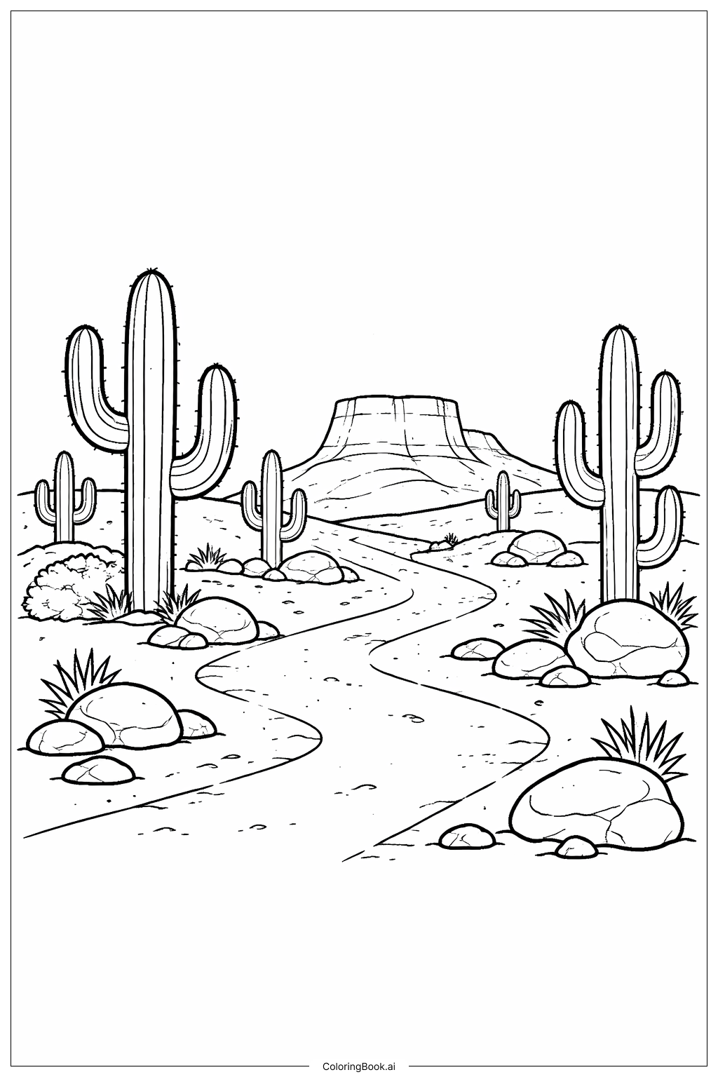  西部沙漠风景与仙人掌填色页 