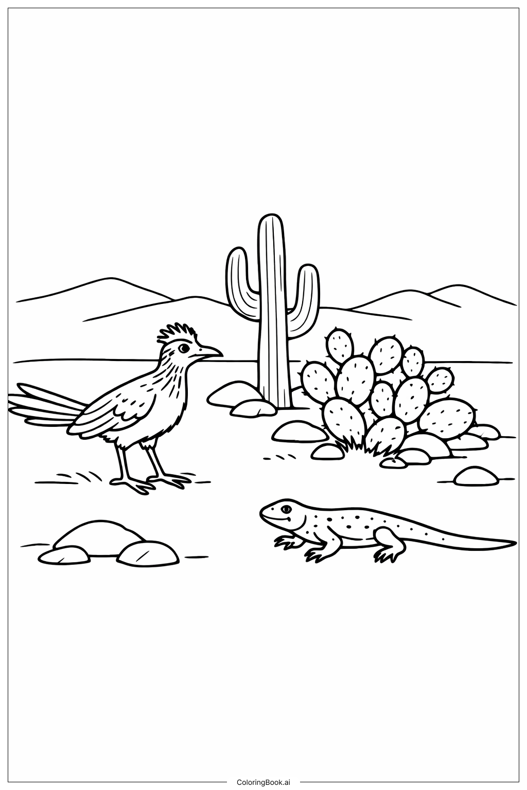  Página para colorear de Escena de Vida Silvestre del Desierto Occidental 
