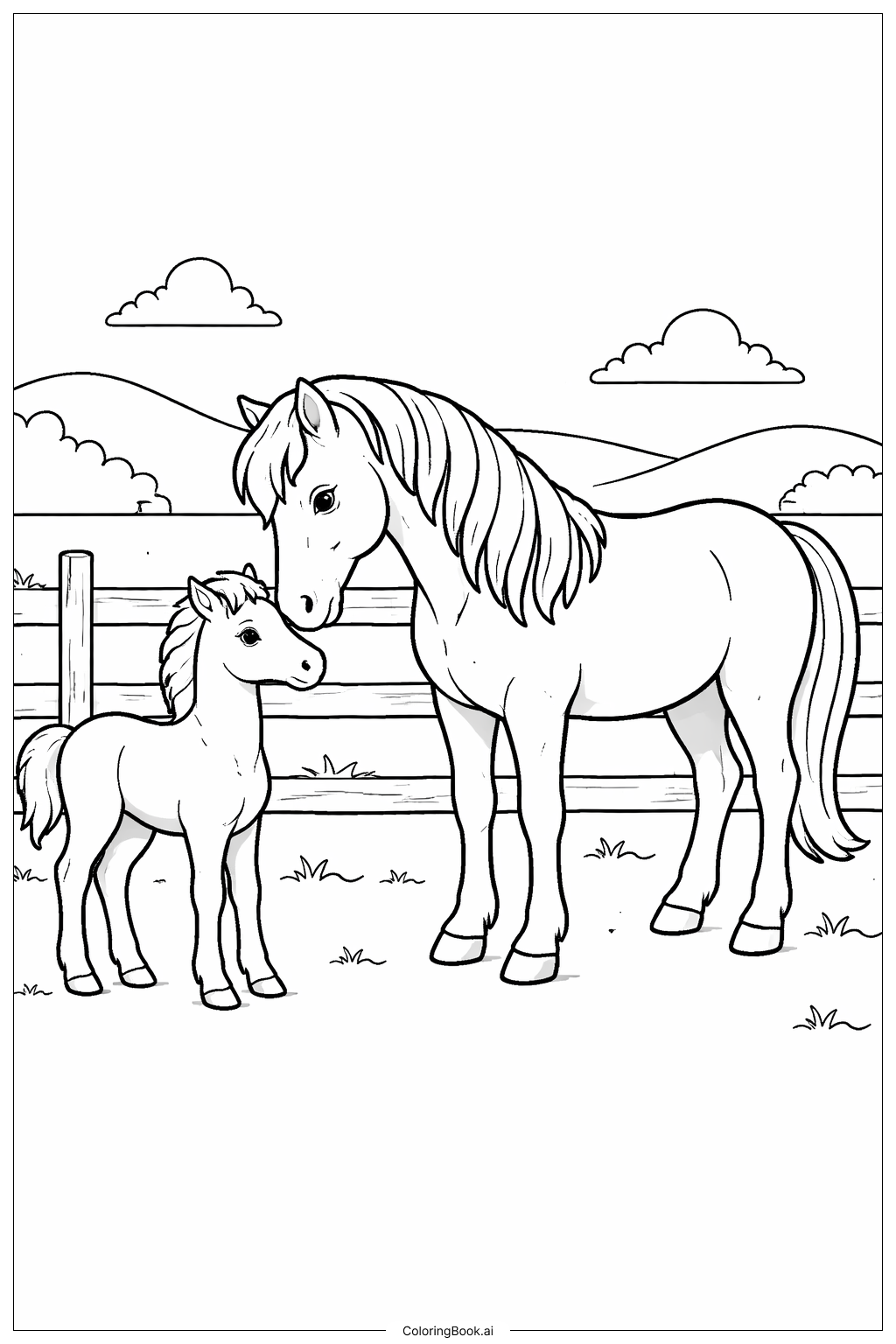 Página para colorir de Cavalo Ocidental e Potro